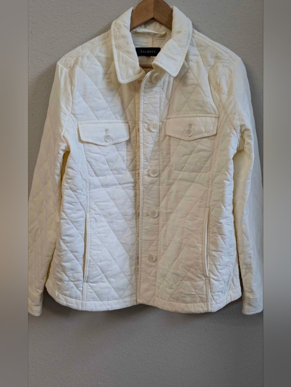 Talbots Cream Quilted Button-Front Jacket Size Medium